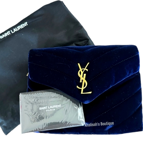 Very Rare!!! NEW!!! Saint Laurent YSL Blue Velvety Suede Toy Loulou Strap Bag - Picture 6 of 16